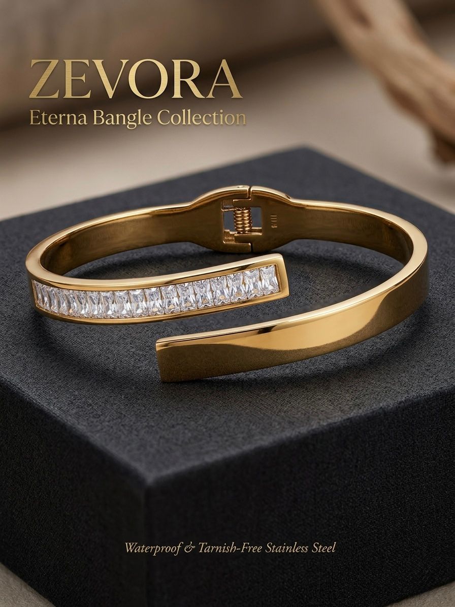 Eterna Baguette Crystal Bangle | Waterproof & Tarnish-Free Gold Jewelry