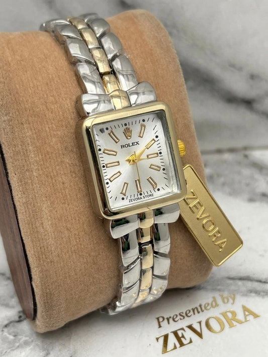 Rolex Elegant Two-Tone Square Case Watch – Vintage Inspired Link Bracelet by The Zevora Store