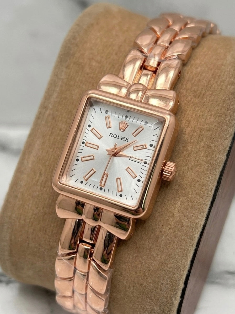 Rolex Women’s Rose Gold Rectangular Dress Watch | Vintage Style Sunburst Dial Timepiece by The Zevora Store