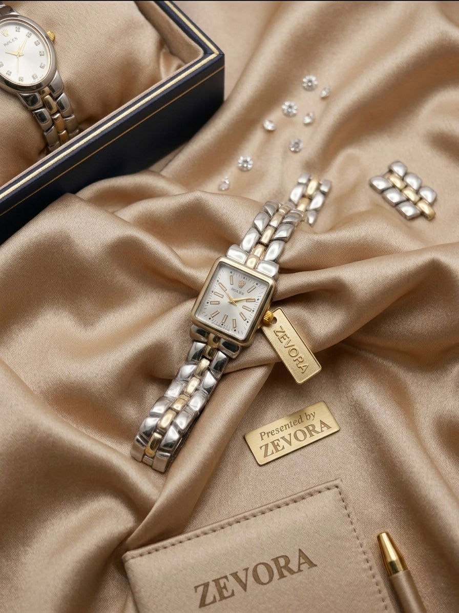 Rolex Elegant Two-Tone Square Case Watch – Vintage Inspired Link Bracelet by The Zevora Store