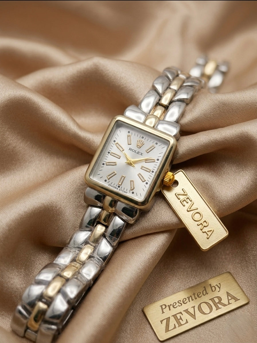 Rolex Elegant Two-Tone Square Case Watch – Vintage Inspired Link Bracelet by The Zevora Store