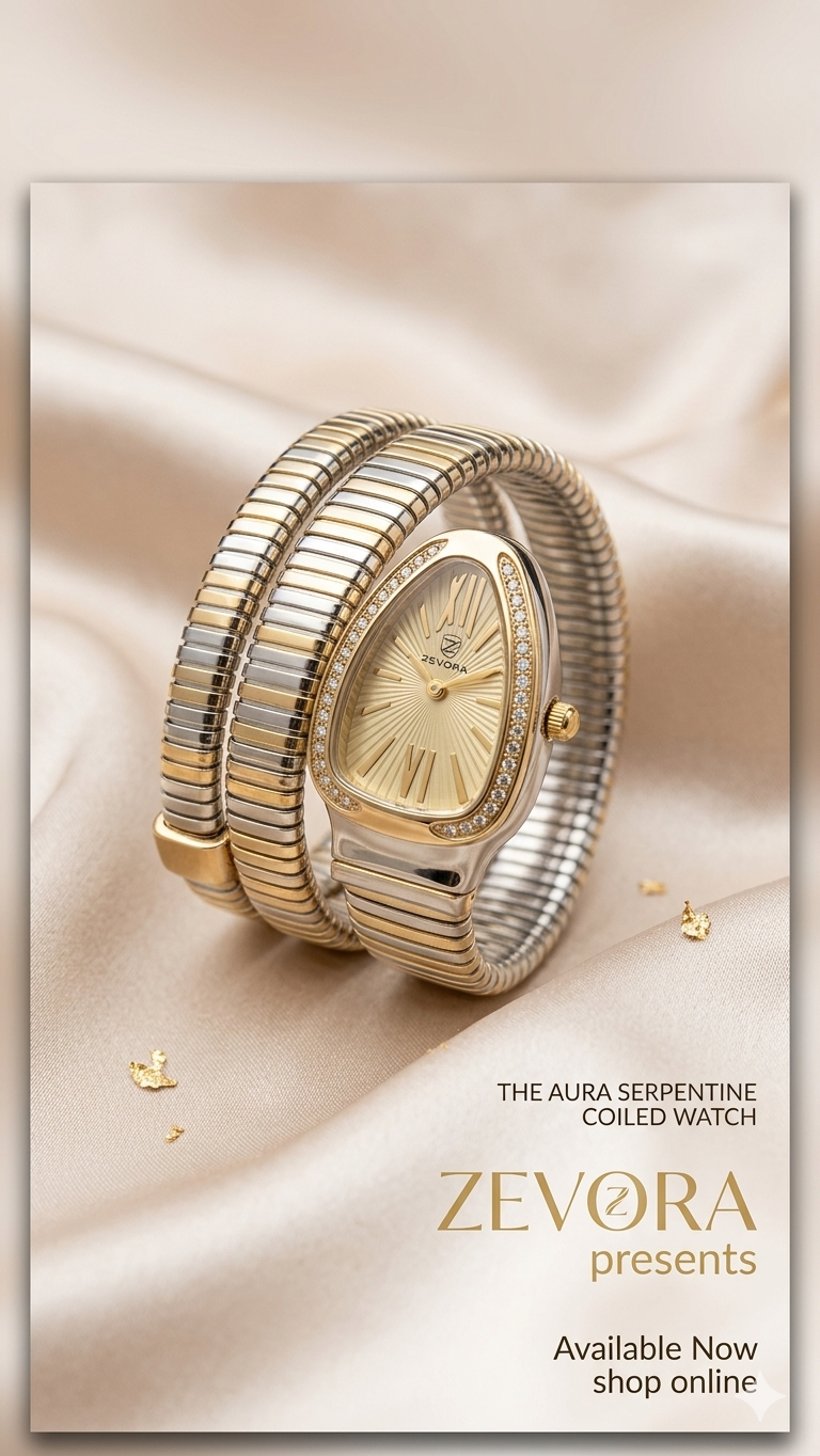 Zevora Aura Serpentine Coiled Watch – Luxury Two-Tone Gold & Silver Bracelet Watch for Women