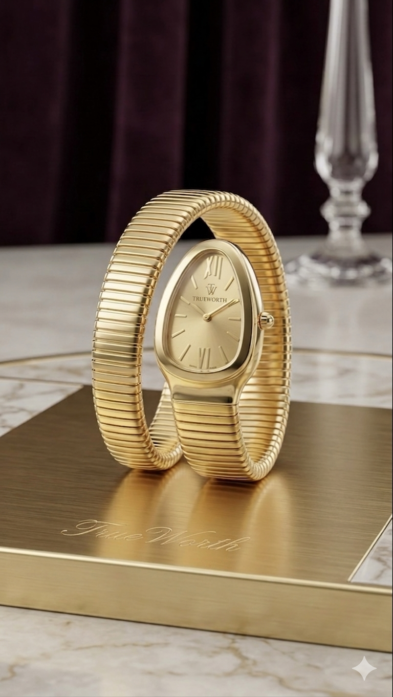 TrueWorth Aura Serpentine Gold Watch by Zevora– Luxury Women’s Coiled Bracelet Watch