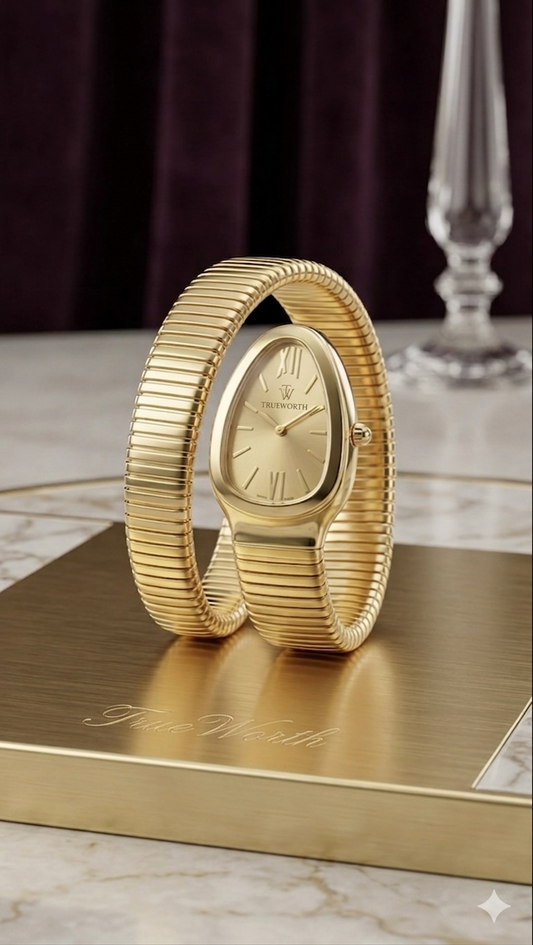 TrueWorth Aura Serpentine Gold Watch by Zevora– Luxury Women’s Coiled Bracelet Watch