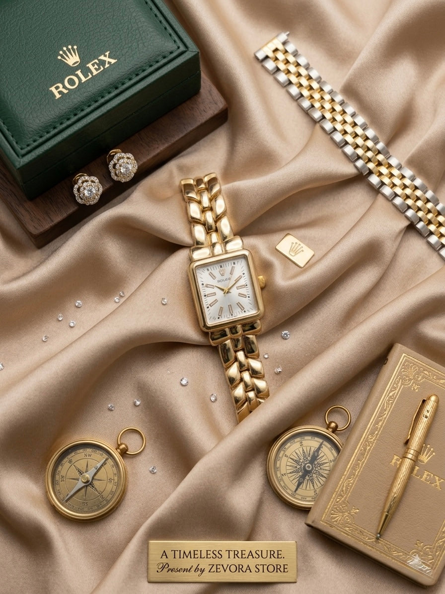 Rolex Women’s All-Gold Rectangular Dress Watch | Luxury Aesthetic Square Face Timepiece by The Zevora Store