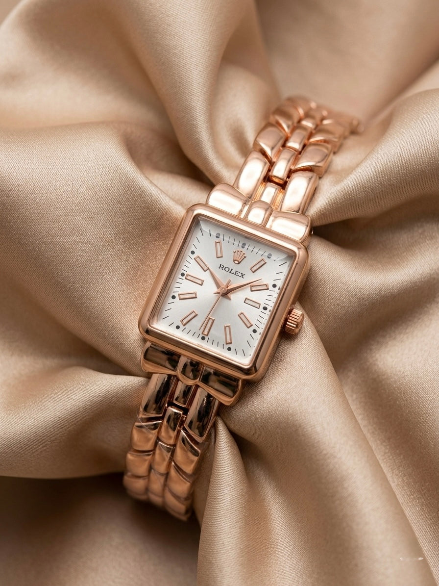 Rolex Women’s Rose Gold Rectangular Dress Watch | Vintage Style Sunburst Dial Timepiece by The Zevora Store