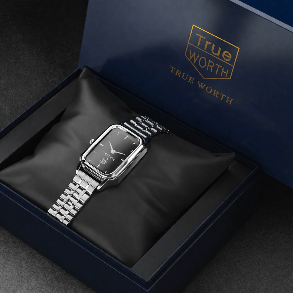 True Worth Prestige Steel Watch – Luxury Square Dial Watch for Women