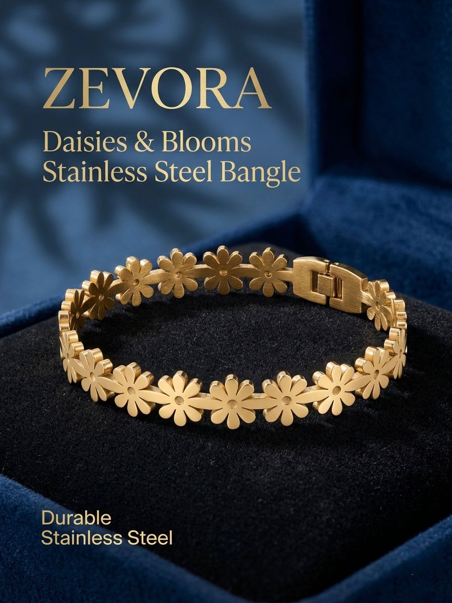 Daisies & Blooms Gold Floral Bangle | Waterproof Stainless Steel Bracelet