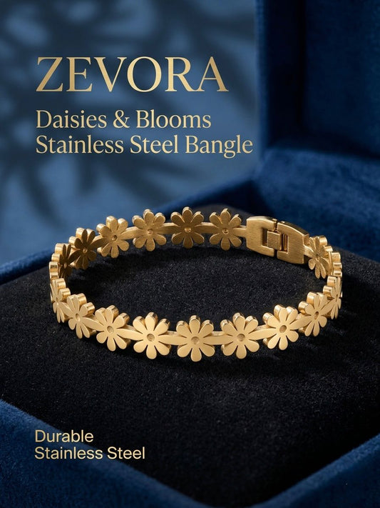 Daisies & Blooms Gold Floral Bangle | Waterproof Stainless Steel Bracelet